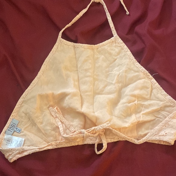 light orange/ blush pink cropped tied backless halter top - Picture 2 of 2